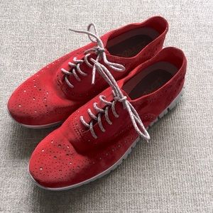Cole Haan ZeroGrand Red Suede Wingtip Oxford Sneakers, Size 7